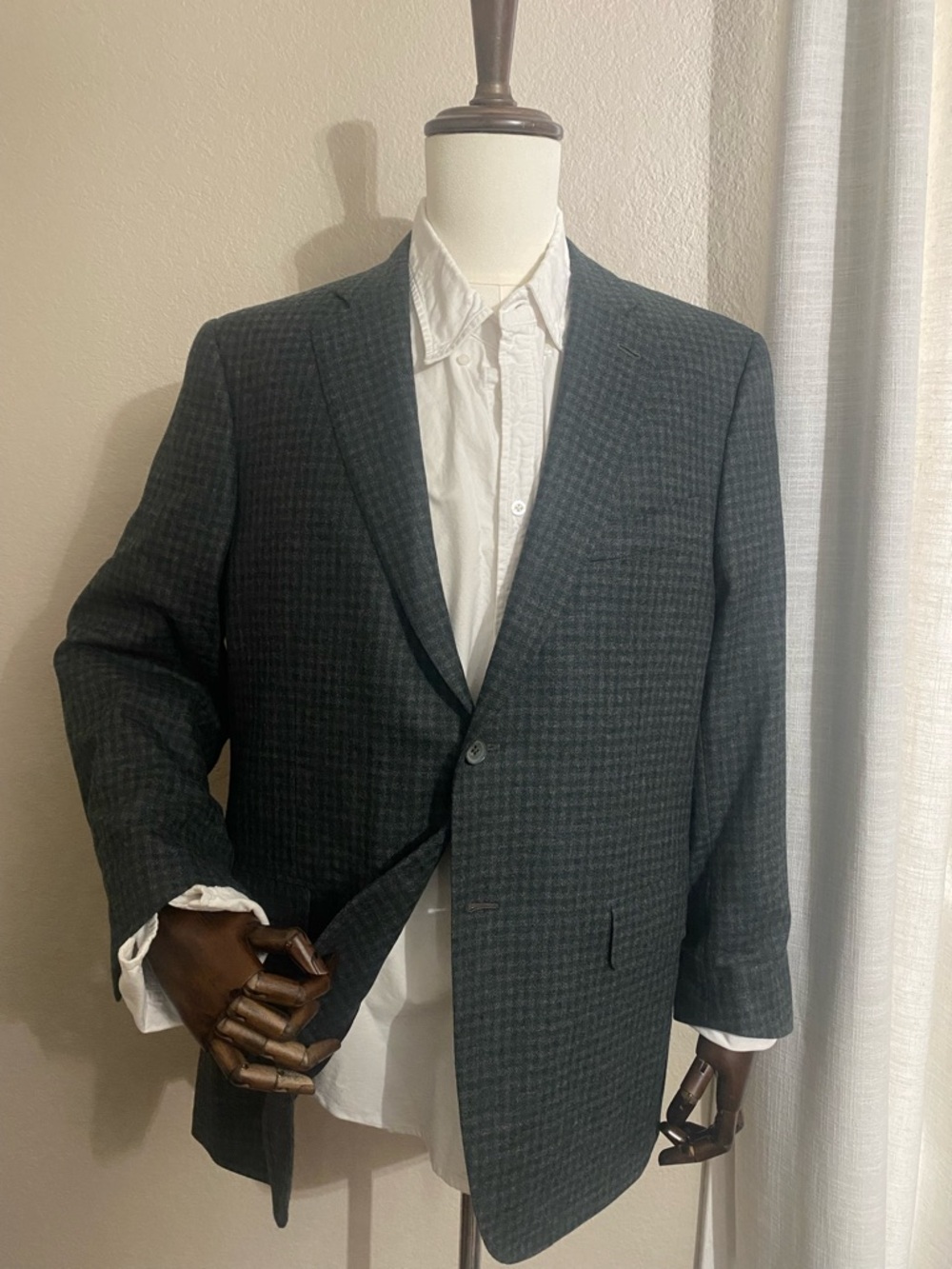 Isaia Green/Gray Check Wool/Cashmere Sport Coat Blazer